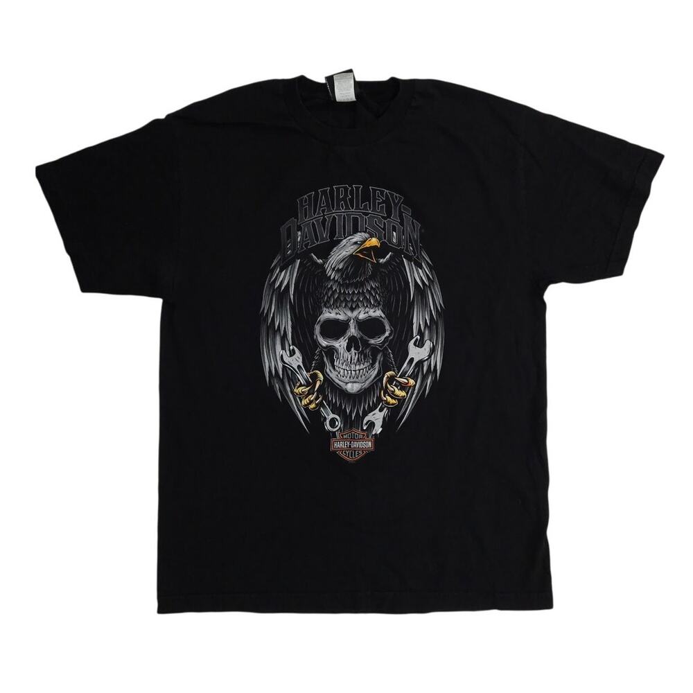 Harley Davidson Skull Shirt Men's Size Large Texas Wings Double Sided Y2K